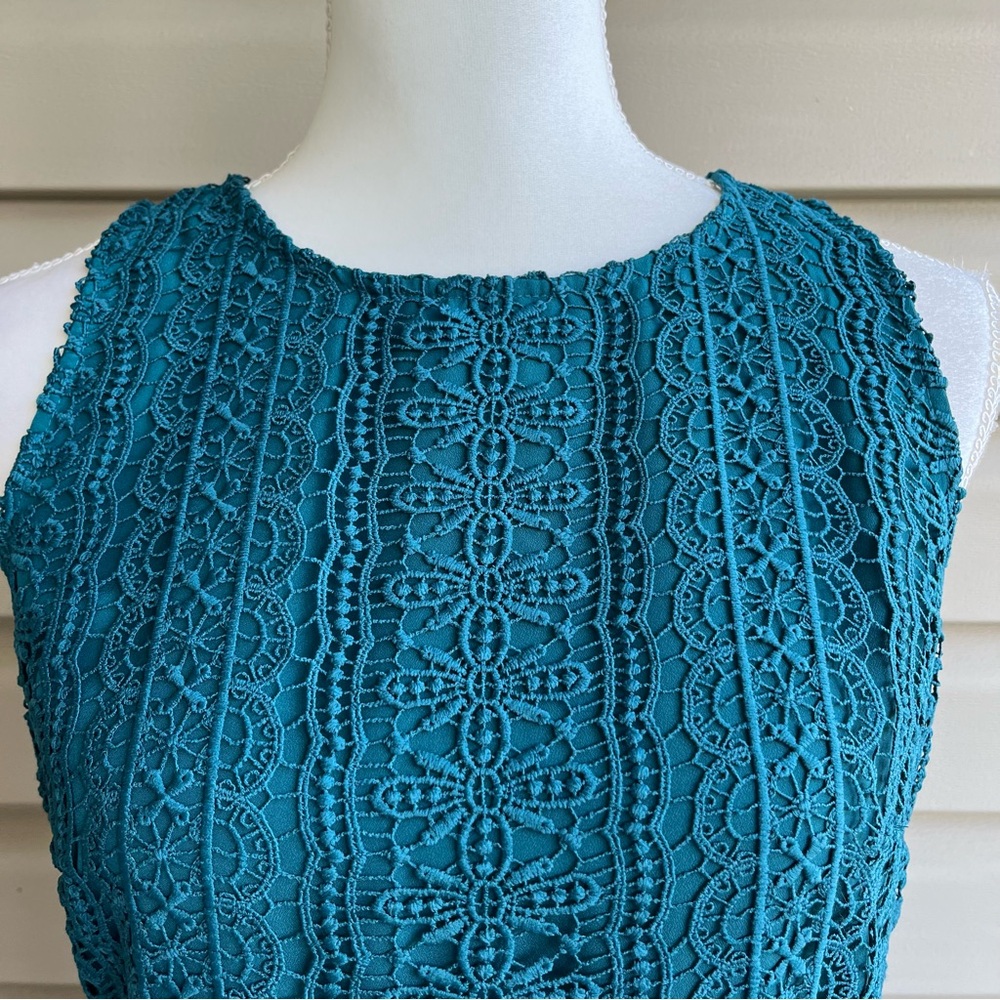 •LOFT• Jade Green Lace Crochet Overlay Dress - Size 8 - Picture 4 of 9